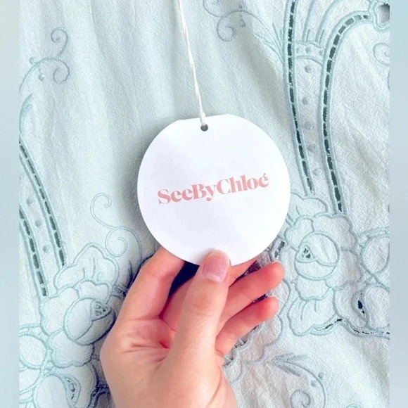 NWT See By Chloé Embroidered Puff Sleeve Mini Dress Autumnal Mint Blue Size 10 - Picture 8 of 13